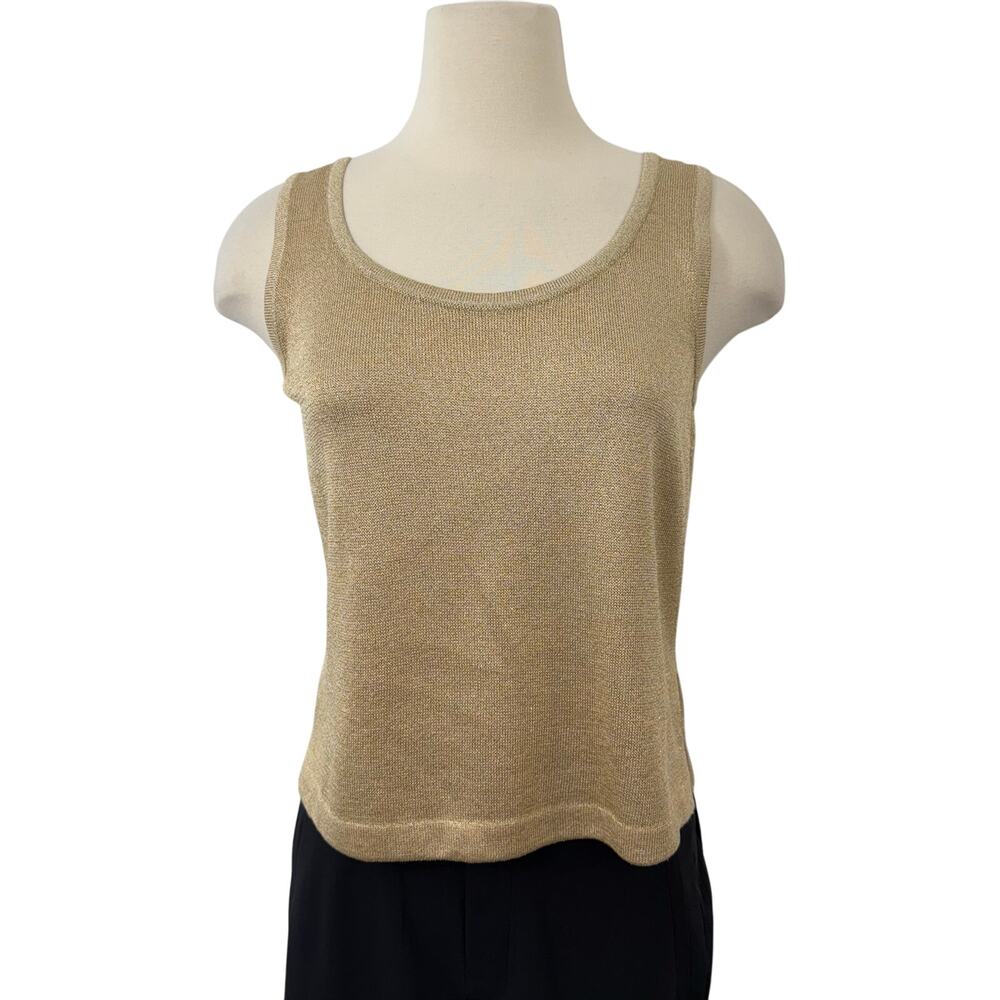 St. John Basics Sleeveless Shell Sweater Tank Top Metallic Gold Beige L Vintage